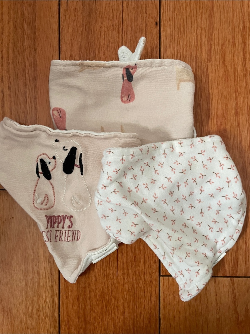 Set of 3 Pink Baby Bandana Bibs with Puppy & Floral Designs